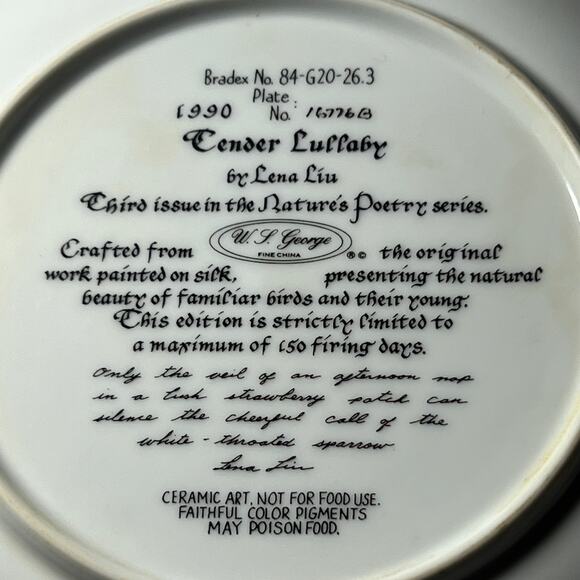 Pair of Lenia Liu Porcelain Plates Tender Lullaby Song of Promise Baby Birds - Picture 8 of 13